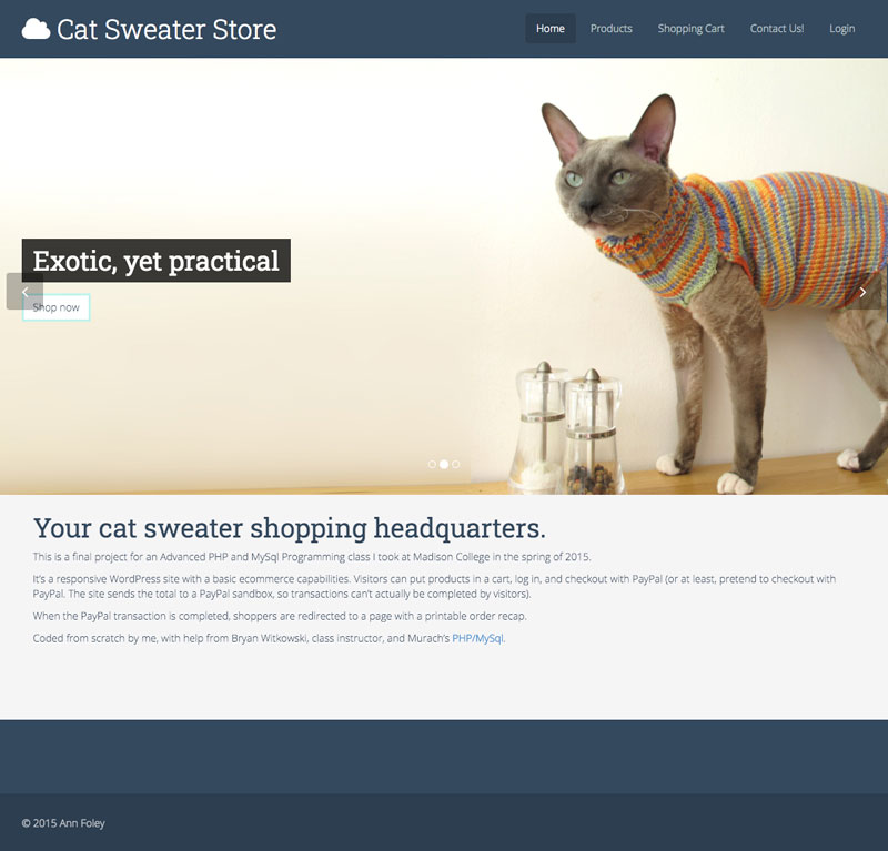Cat sweater store website screenshot